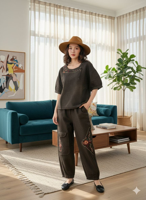 ست لباس دخترانه جین گلدوزیدار شیک مناسب استایل راحتی و روزمره